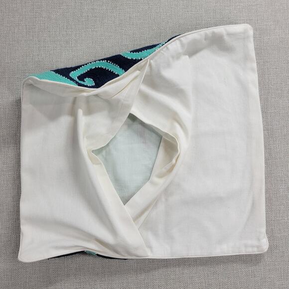 Pottery Barn Kids Pillowcase 16x16 Blue Beaded Octopus Embroidered Cotton Square - Picture 6 of 15